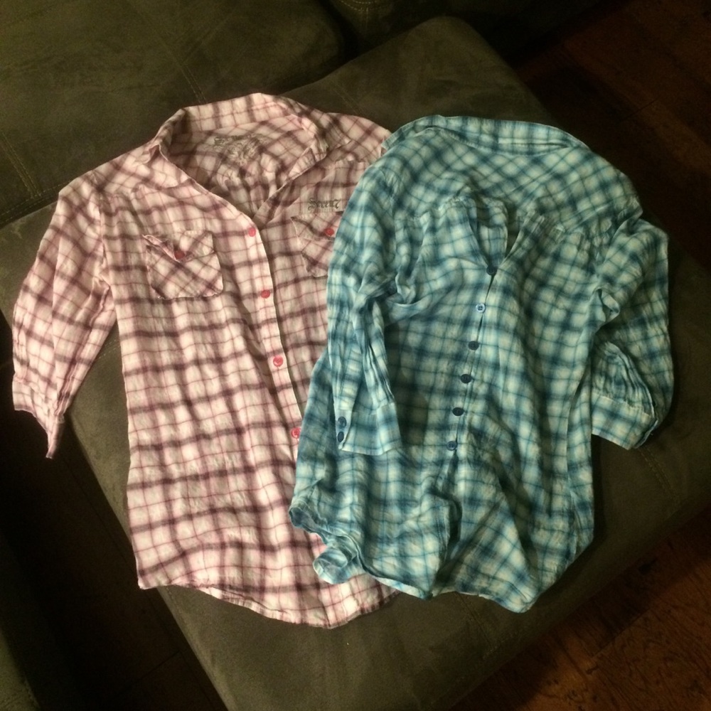 Qty 2 Seven7 Long Blouse Turquoise Blue and Pink